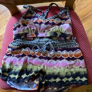 Colorful two piece swimsuit.